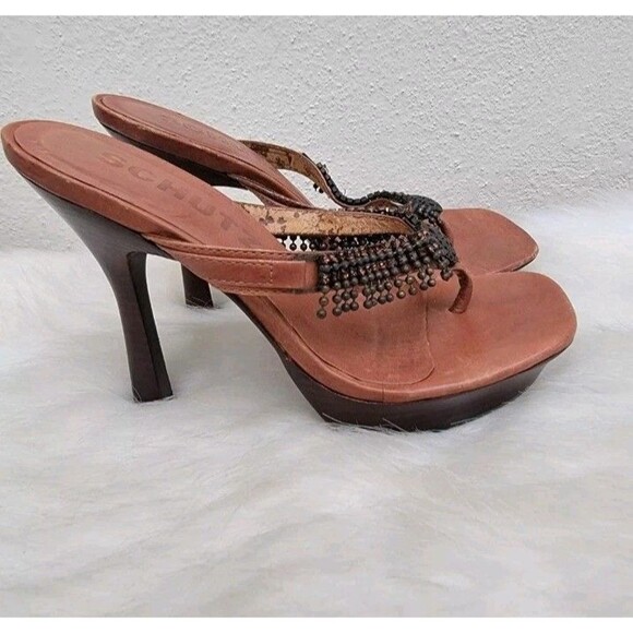Schutz platter embellished heels sandals brown Wmns sz 6B - Picture 5 of 6